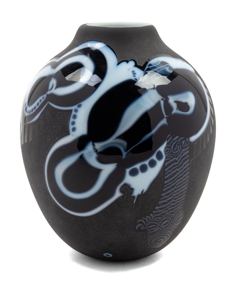 Richard Ritter, (American, b. 1940), Untitled Vessel,: Untitled Vessel, Black, 1979 Richard Ritter, (American, b. 1940), blown glass, etched Richard Ritter 1979 to underside, Height 7 1/2 x diameter 6 inches