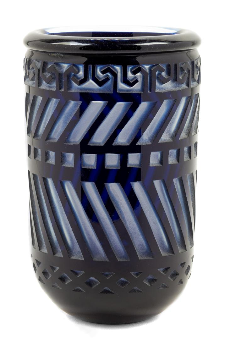 Gary Beecham, (American, b. 1955), Geometric Vessel,: Geometric Vessel, 1978 Gary Beecham, (American, b. 1955), hand-blown, hand-etched glass, etched Gary B Beecham Madison 1978 Geometric Vessel to underside, Height 9 1/2 x diameter 6 inches