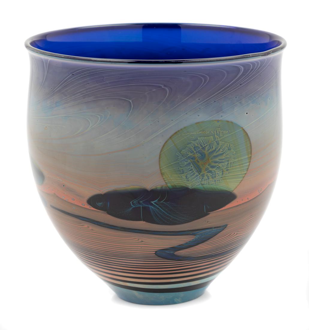 John Lewis, (American, b. 1942), Bowl: Bowl John Lewis, (American, b. 1942), blown glass, etched Lewis 7-8-08 to underside, Height 6 3/4 x diameter 6 1/2 inches