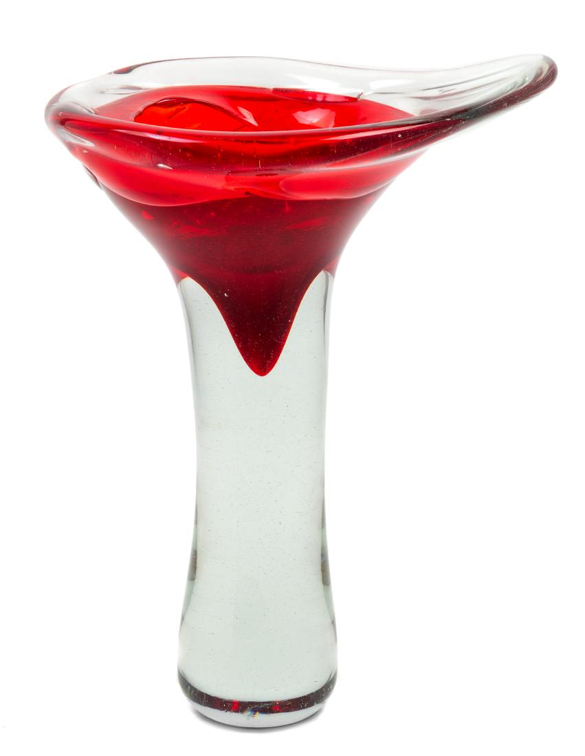 Kent Ipsen, (American, 1933-2012), Tall Vessel: Tall Vessel Kent Ipsen, (American, 1933-2012), blown glass, etched Ipsen to lower edge, Height 12 x width 9 x depth 7 1/2 inches