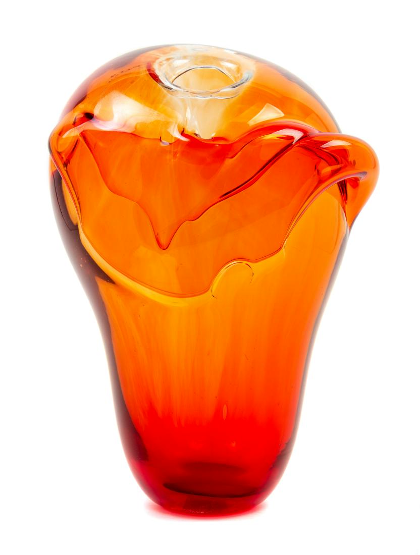 Kent Ipsen, (American, 1933-2012), Vessel: Vessel Kent Ipsen, (American, 1933-2012), blown glass, etched Kent F Ipsen to lower edge, Height 12 3/4 x diameter 7 inches