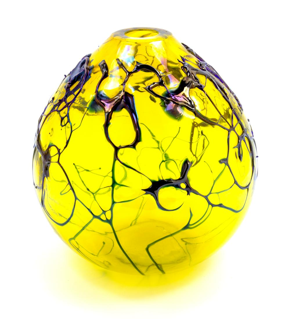 Kent Ipsen, (American, 1933-2012), Vessel, 1973: Vessel, 1973 Kent Ipsen, (American, 1933-2012), blown glass, etched Kent F Ipsen '73 to lower edge, Height 10 3/4 x diameter 9 inches