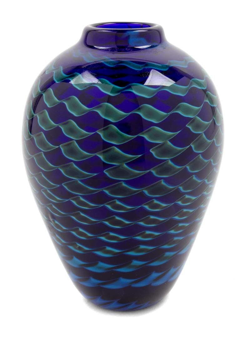 Randy Strong, (American, 20th Century), Vase, 1979: Vase, 1979 Randy Strong, (American, 20th Century), blown glass, etched R Strong 6-79 B75 to lower edge, Height 6 3/4 x diameter 4 3/4 inches