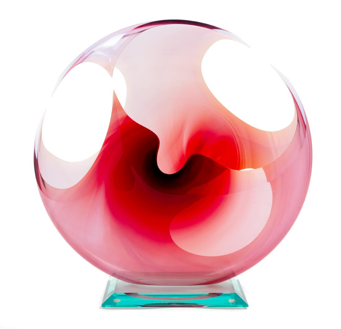 Peter Vanderlaan, (American, b. 1950), Glass Sculpture,: Glass Sculpture, 1993 Peter Vanderlaan, (American, b. 1950), blown and cut glass, etched Vanderlaan 4/93 #1023 to base, Height 12 1/2 x width 12 x depth 4 inches