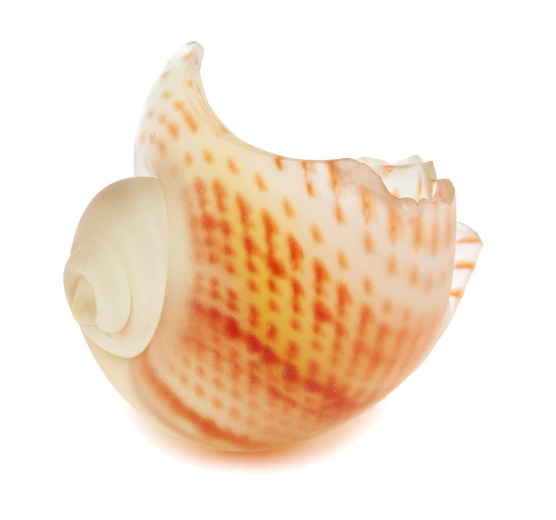 Eric Hopkins, (American, b. 1951), Untitled Shell Form,: Untitled Shell Form, 1979 Eric Hopkins, (American, b. 1951), blown glass, etched Hopkins 79, Height 3 1/2 x width 4 x depth 3 1/2 inches