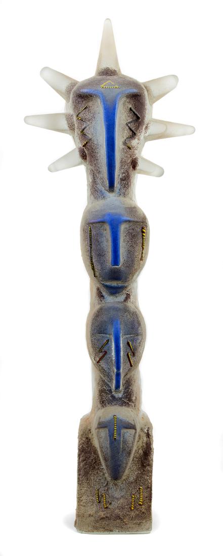 Mark Abilgaard, (American, 20th Century), Totem, 1986: Totem, 1986 Mark Abilgaard, (American, 20th Century), cast glass, etched signature to lower back side, Height 39 x width 14 x depth 7 inches