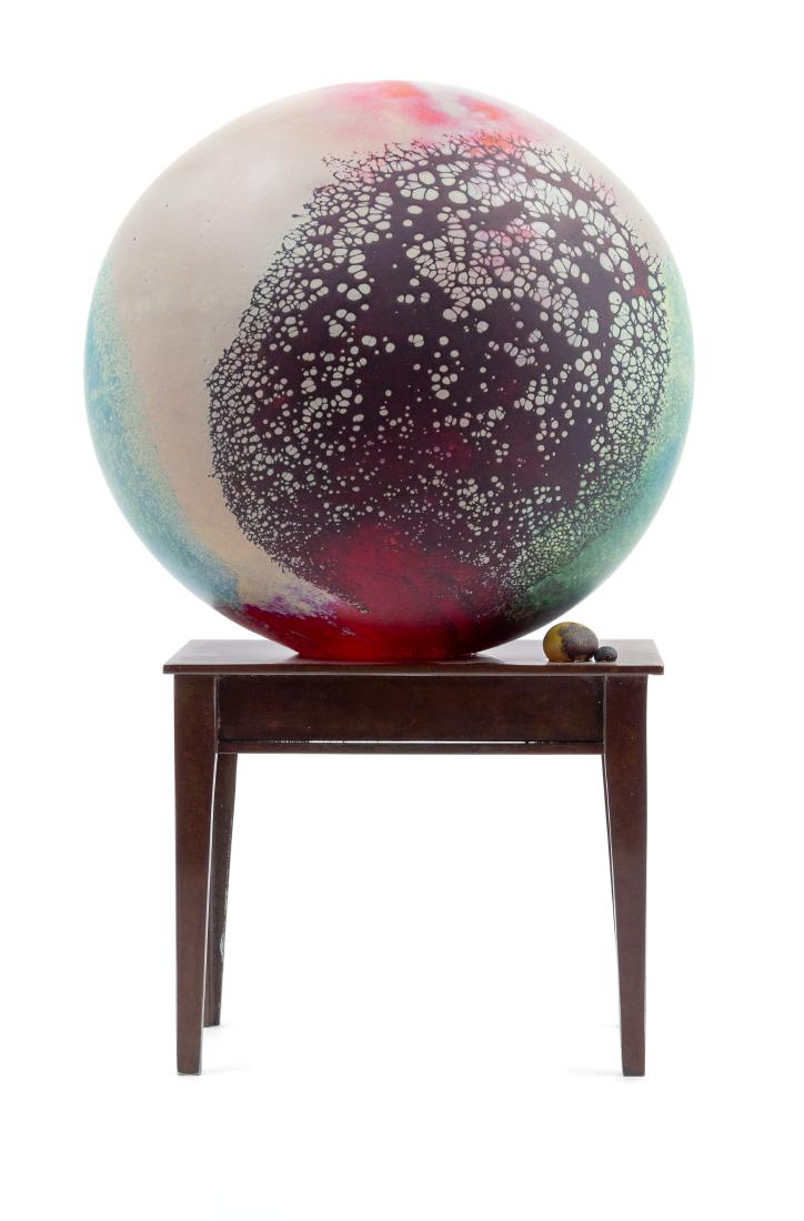 Jack Schimdt, (American, b. 1945), Stone Sculpture,: Stone Sculpture, 2006 Jack Schimdt, (American, b. 1945), blown glass, bronze, etched J Schmidt Stone 2006 to underside of bronze stand, Height 11 x width 6 1/2 x depth 4 1/2 inches