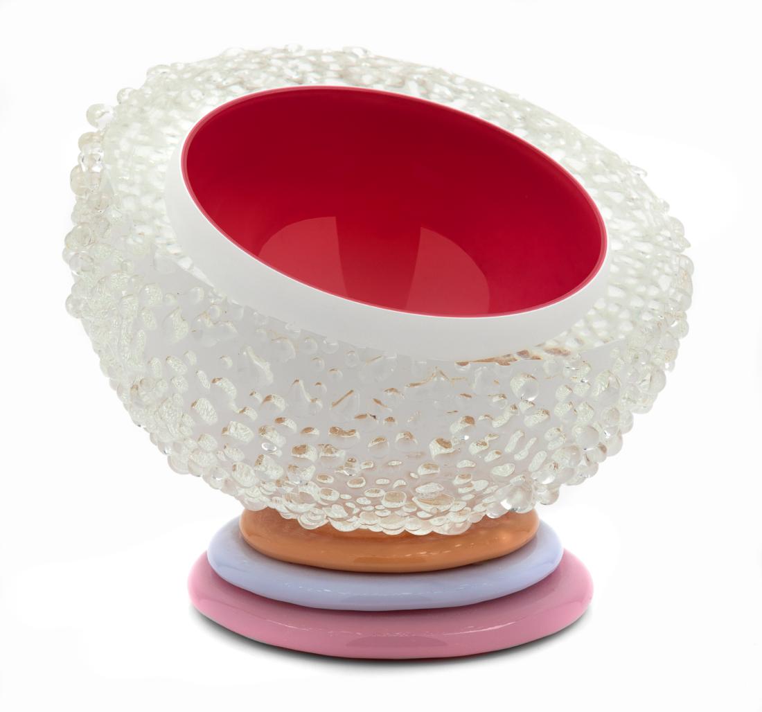 Molly Stone, (American, b. 1950), Bowl Form Sculpture: Bowl Form Sculpture Molly Stone, (American, b. 1950), cast, blown and fused glass, etched M Stone 1987 to lower edge, Height 5 x diameter 6 inches