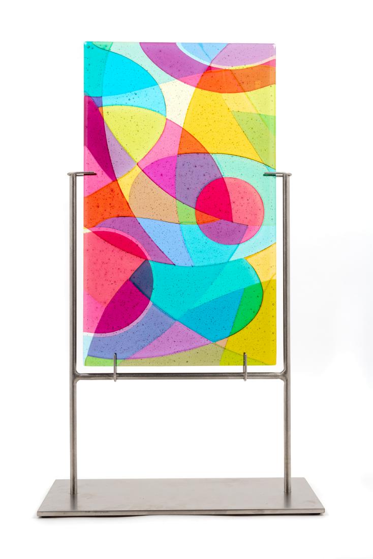 Dorothy Hafner, (American, b. 1952), Untitled: Untitled Sculpture, 2003 Dorothy Hafner, (American, b. 1952), fused glass, steel base, etched Dorothy Hafner 2003 to lower edge, Height 24 x width 12 inches