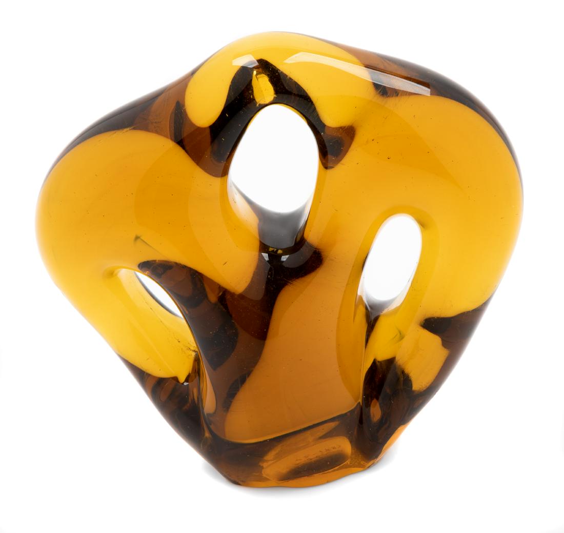 Dominick Labino, (American, 1910-1987), Sculpture: Sculpture Dominick Labino, (American, 1910-1987), blown glass, etched Labino 12-1983 to underside, Height 6 1/2 x width 6 1/2 x depth 2 1/2 inches