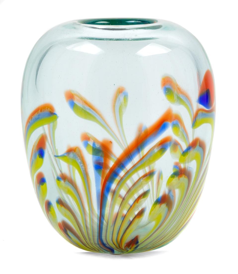 Dominick Labino, (American, 1910-1987), Vase: Vase Dominick Labino, (American, 1910-1987), blown glass, etched Labino 1-1974 to underside, Height x diameter 5 1/4 inches