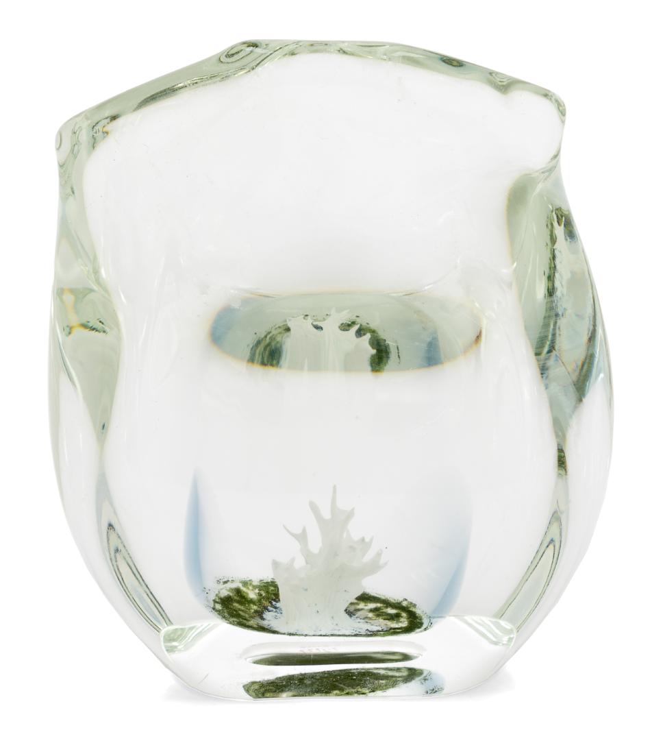 Dominick Labino, (American, 1910-1987), Sculpture: Sculpture Dominick Labino, (American, 1910-1987), blown glass, etched Labino 7-1979 to underside, Height 5 3/4 x width 4 1/2 x depth 2 1/8 inches