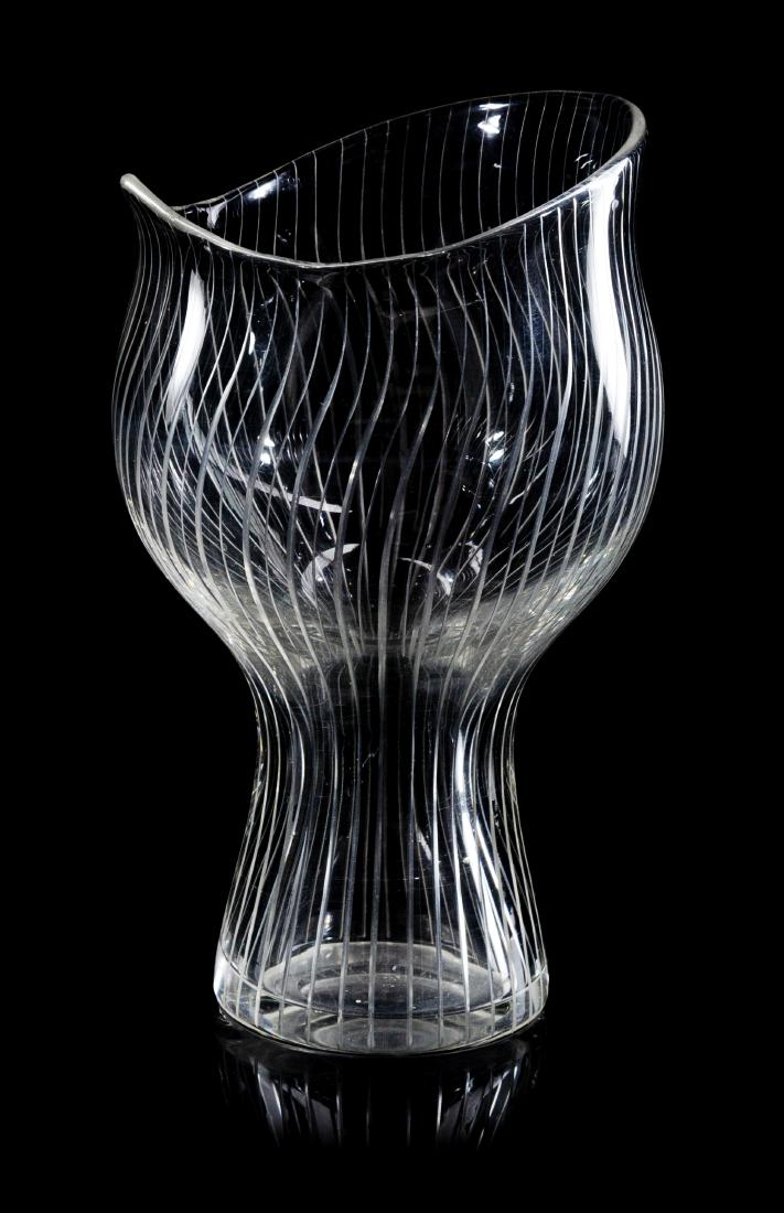Tapio Wirkkala, (Finnish, 1915-1985), Etched Vase: Etched Vase Iittala, Finland Tapio Wirkkala, (Finnish, 1915-1985), blown and etched glass, etched signature to underside, Height 7 inches.