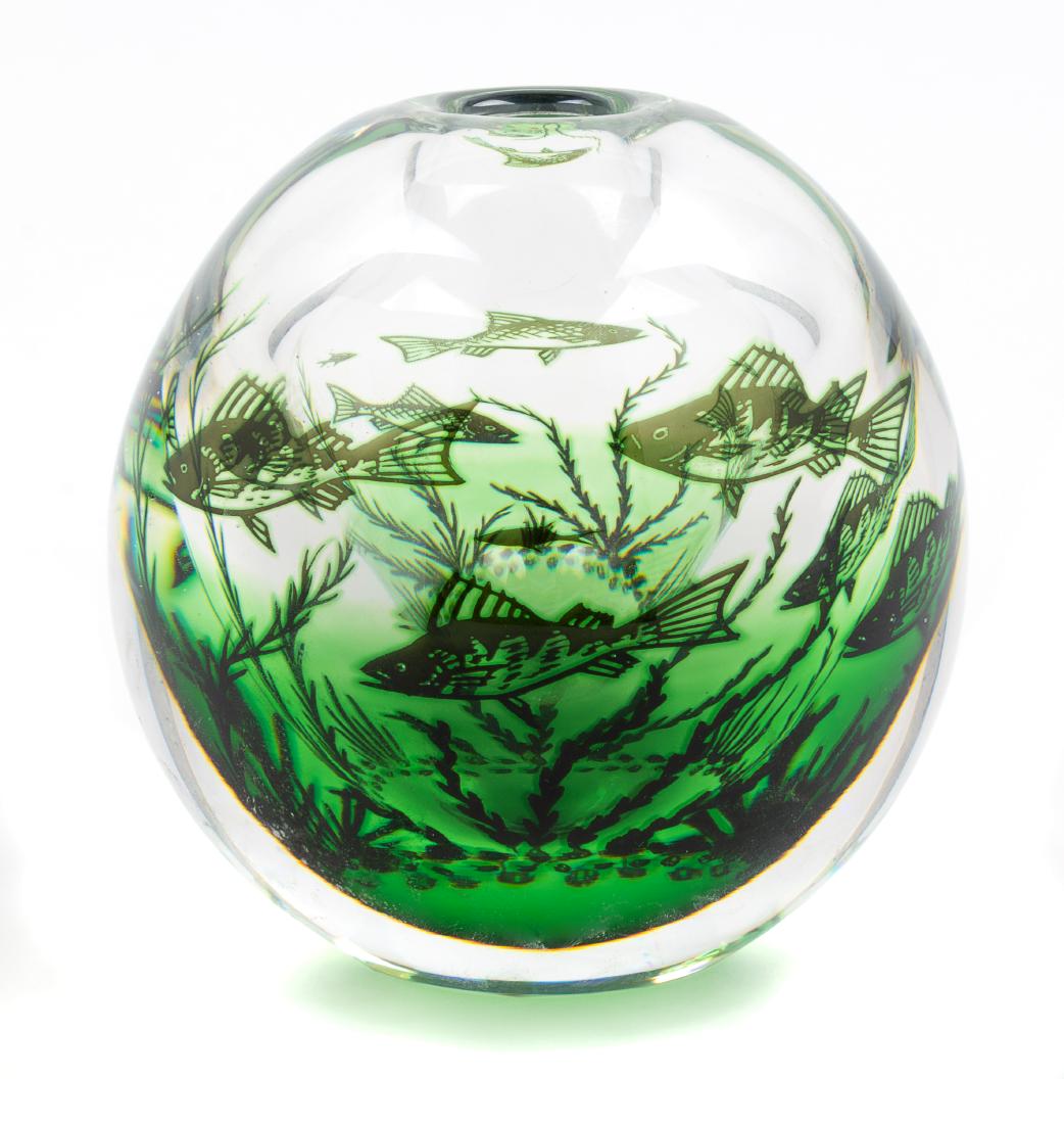Edvard Hald, (Swedish, 1883-1980), Graal Vase Orrefors,: Graal Vase Orrefors, Sweden Edvard Hald, (Swedish, 1883-1980), blown glass, etched Orrefors 9058911Edvard Hald Graal 1782 to underside, Heigt 5 1/2 x diameter 5 1/2 inches