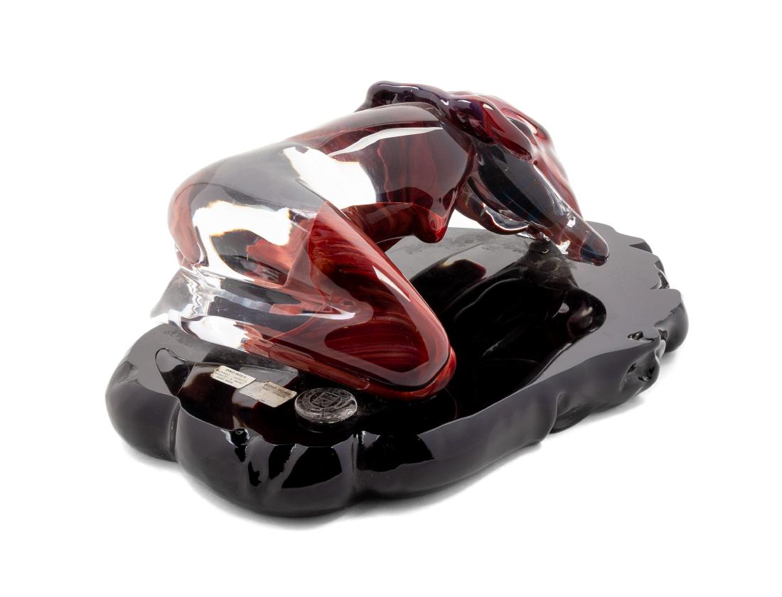 Dino Rosin, (Italian, b. 1948), Female Form on Base: Female Form on Base Dino Rosin, (Italian, b. 1948), blown and fused glass, etched Dino Rosin with two factory labels and factory glass seal, Height 7 1/4 x length 15 x depth 10 3/4 inches