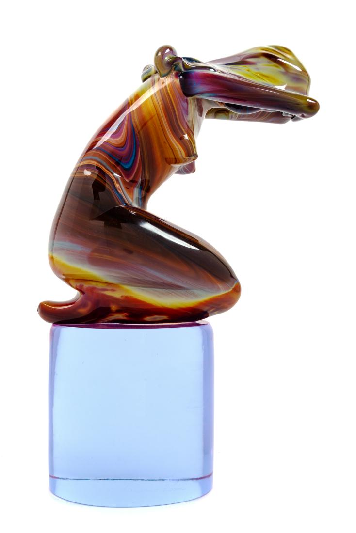 Loredano Rosin, (Italian, 1936-1991), Vergogna, Late: Vergogna, Late 20th Century Loredano Rosin, (Italian, 1936-1991), hand-sculpted Chalcedony and Alexandrite glass, etched signature with paper labels, Height 17 1/4 x width 11 x depth 4 1/2 inches
