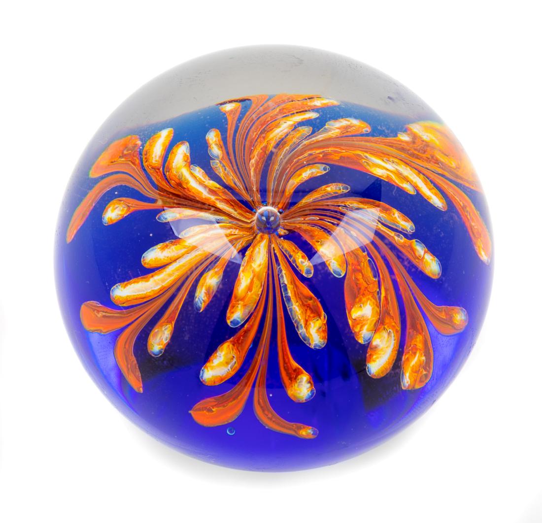 Dominick Labino, (American, 1910-1987), Paperweight: Paperweight Dominick Labino, (American, 1910-1987), blown glass, etched Labino 1983 to lower edge, Height 2 inches x diameter 2 1/4 inches