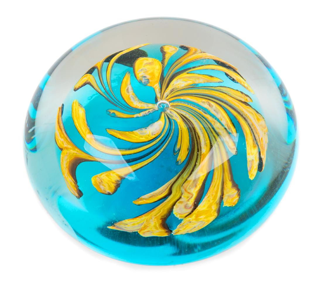 Dominick Labino, (American, 1910-1987), Paperweight: Paperweight Dominick Labino, (American, 1910-1987), blown glass, etched Labino 12-1978 to lower edge, Height 1 1/2 x diameter 2 3/4 inches