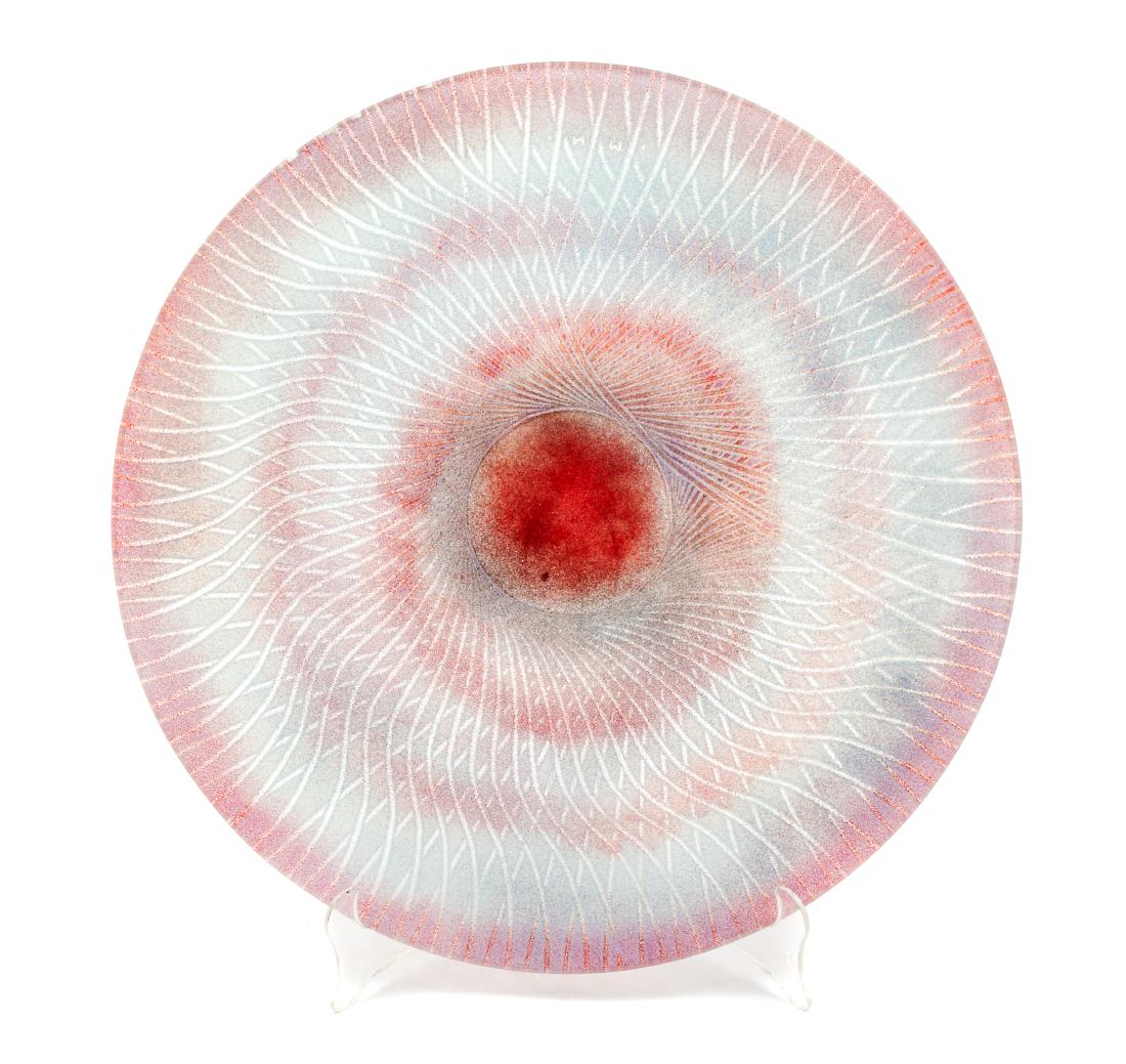 Maurice Heaton, (Swiss/American, 1900-1990), Untitled: Untitled Charger, 1989 Maurice Heaton, (Swiss/American, 1900-1990), slumped glass, etched M.H., Diameter 14 inches