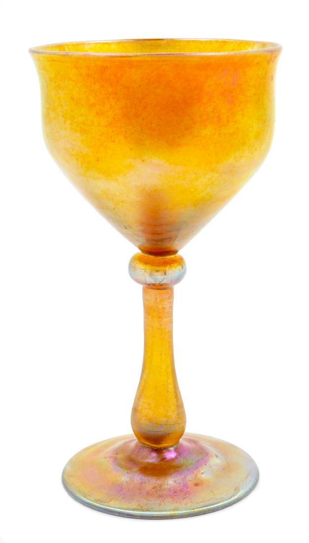 Tiffany Studios, America, Early 20th Century, Gold: Gold Favrile Goblet Tiffany Studios, America, Early 20th Century, Favrile glass, etched L.C.T. to underside, Height 6 3/8 x diameter 3 1/2 inches