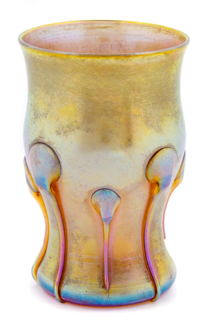 Tiffany Studios, American, Early 20th Century, Vase: Vase Tiffany Studios, American, Early 20th Century, Favrile glass, etched L.C.T. N3829 to underside, Height 3 1/4 inches