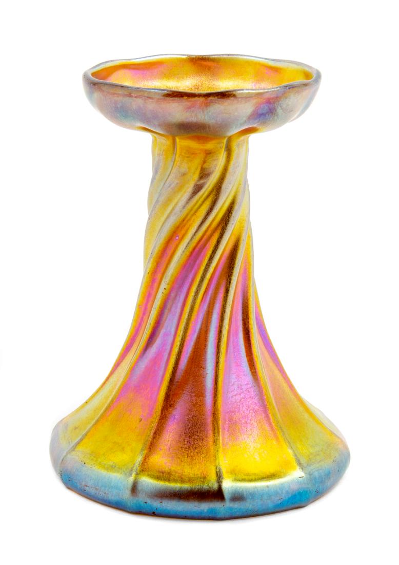 Tiffany Studios, American, Early 20th Century,: Candlestick Tiffany Studios, American, Early 20th Century, Favrile glass, etched L.C.T. to underside, Height 5 inches