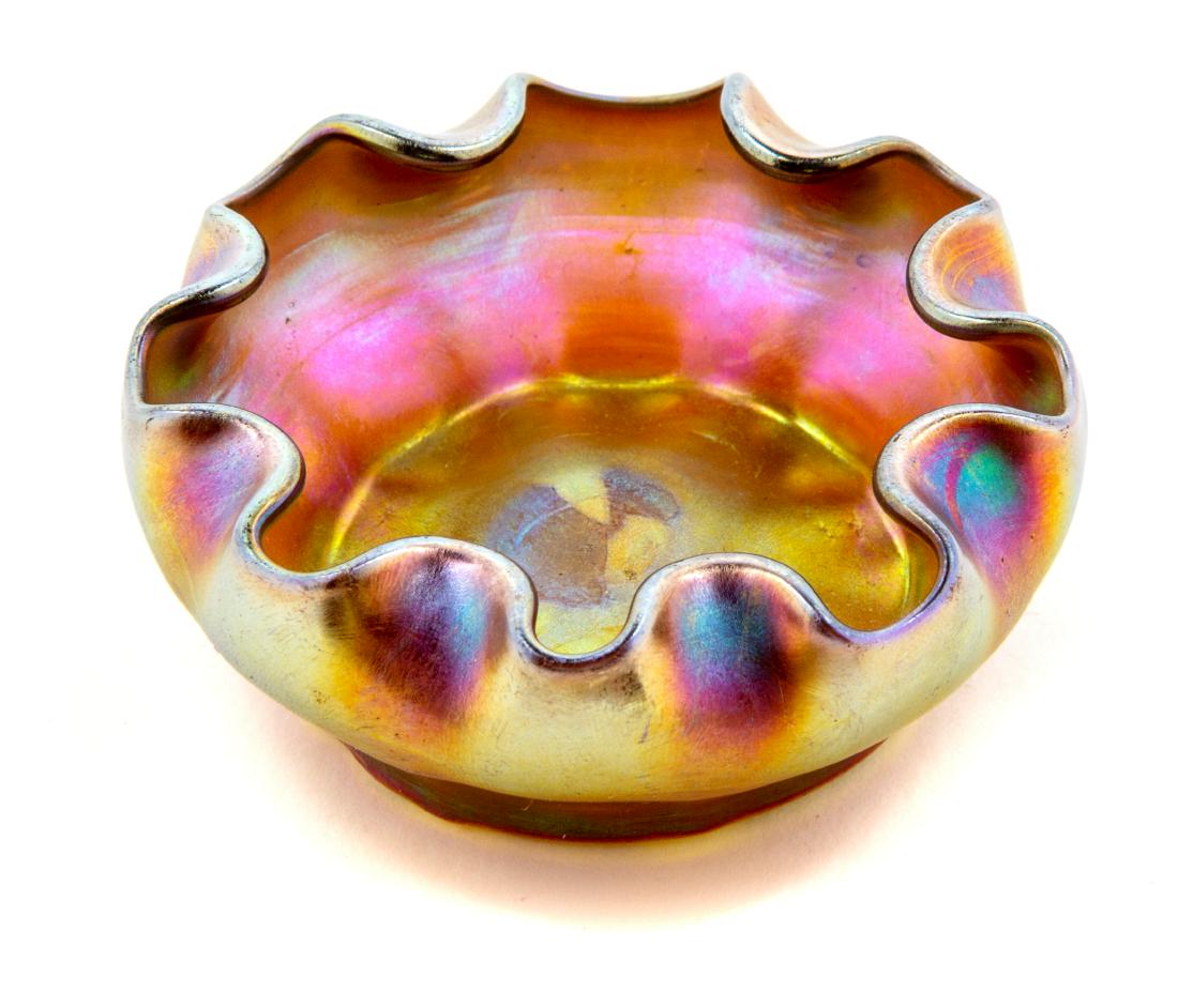 Tiffany Studios, American, Early 20th Century, Salt: Salt Dish Tiffany Studios, American, Early 20th Century, Favrile glass, etched L.C.T. to underside, Diameter 2 7/8 inches