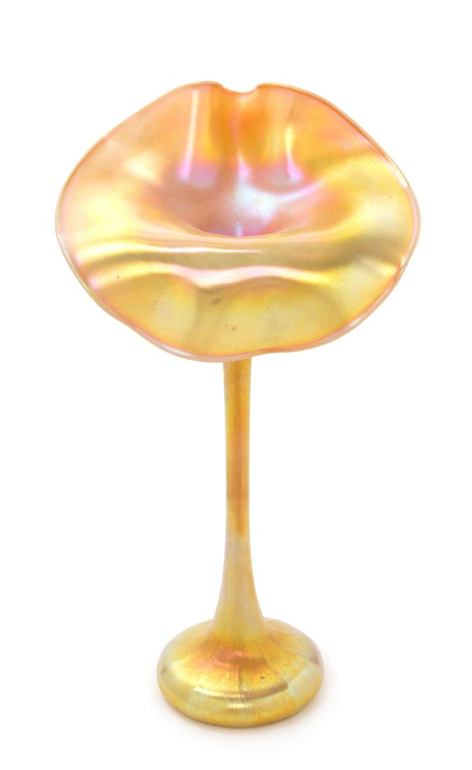 American, 20th Century, Iridescent Vase: Iridescent Vase American, 20th Century, glass, etched spurious signature to underside, Height 19 inches overall
