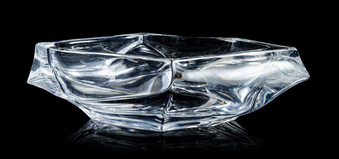 Daum, France, 20th Century, Centerpice Bowl: Centerpice Bowl Daum, France, 20th Century, glass, etched Daum France, Height 4 7/8 x width 14 1/2 x depth 10 inches
