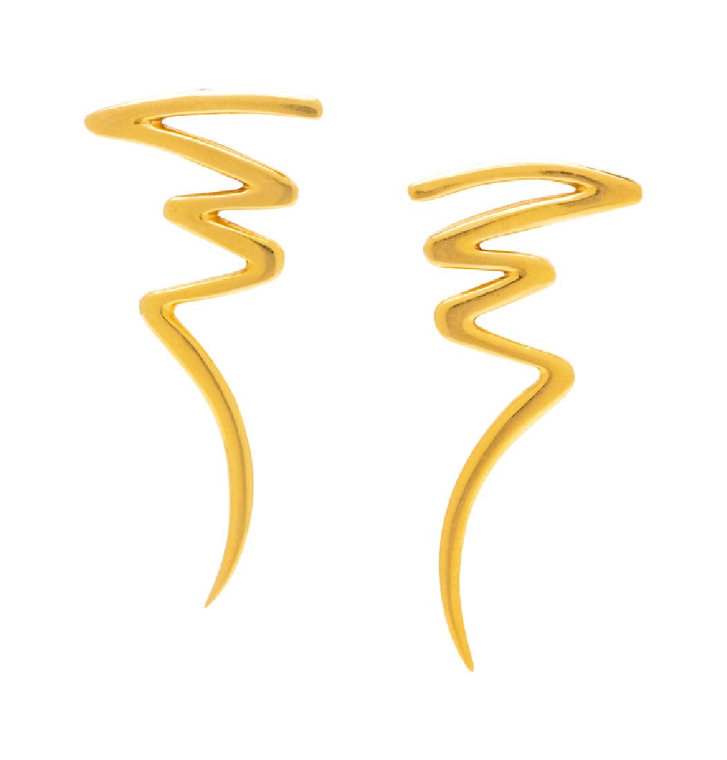 A Pair of 18 Karat Yellow Gold 'Zigzag' Earrings,: in a zigzag design. Stamp: 1983 TIFFANY & Co 18K Paloma Picasso. 3.10 dwts.