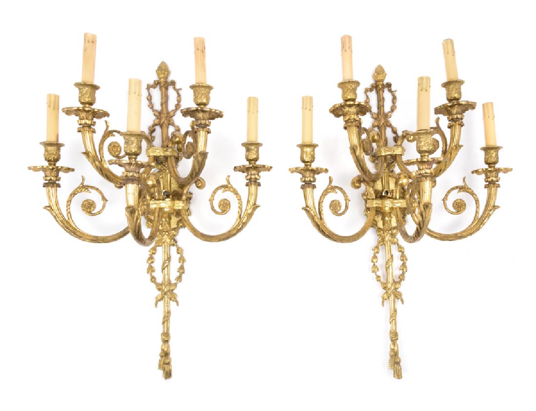 A Pair of Louis XVI Style Gilt-Bronze Five-Light Wall (1 of 1)