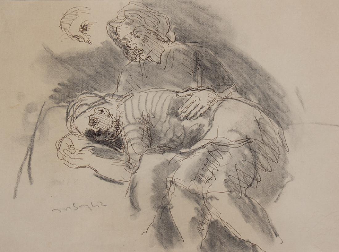 Moses Soyer, (American, 1899-1974): Moses Soyer (American, 1899-1974) Three Works Untitled (Blue Robe) Pastel and wash on paper Signed lower center (Sight) 9 3/4 x 13 3/4 inches