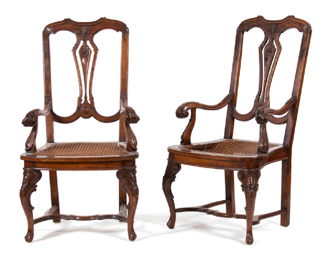 A Pair of Italian Carved Walnut Open Armchairs (1 of 1)