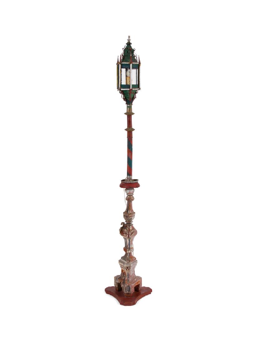 A Venetian Style Painted Tole and Carved Wood Lantern (1 of 1)