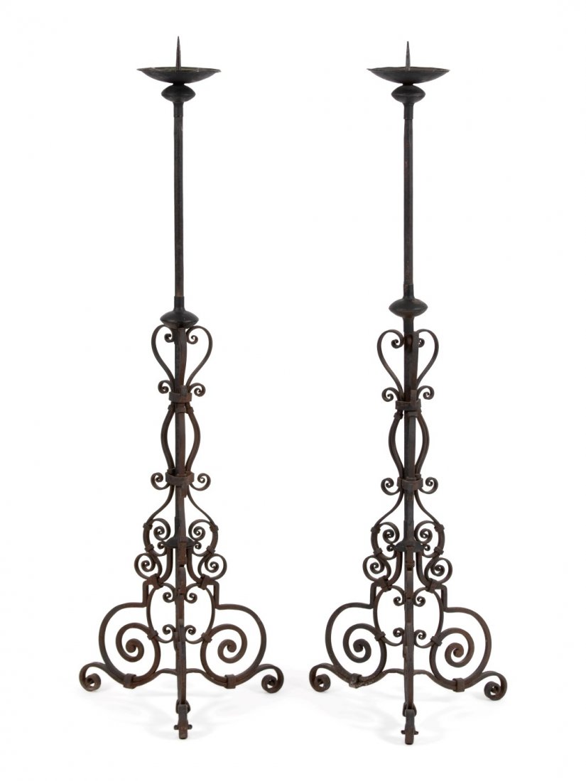 A Pair of Mizner Style Wrought Iron Torcheres (1 of 1)