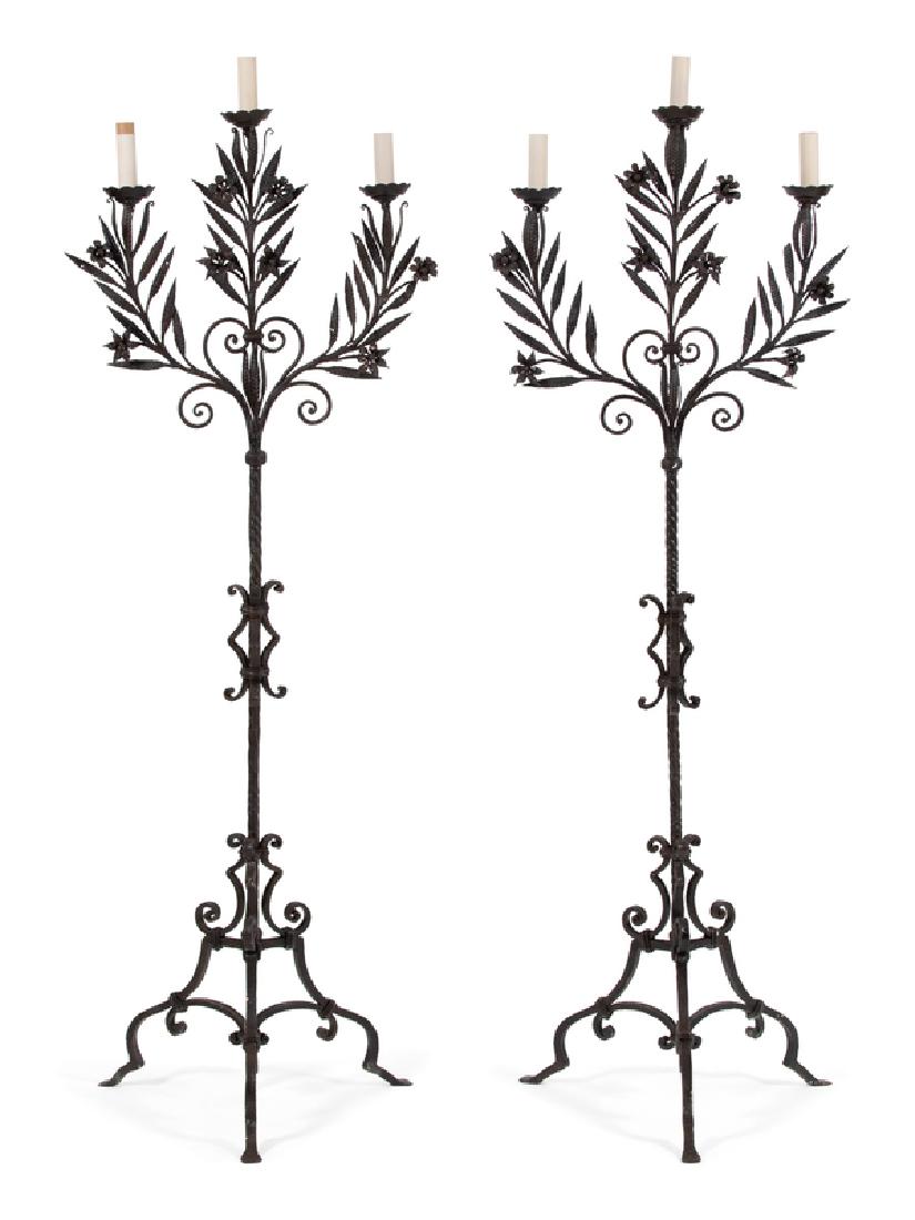 A Pair of Mizner Style Three-Light Wrought Iron (1 of 1)