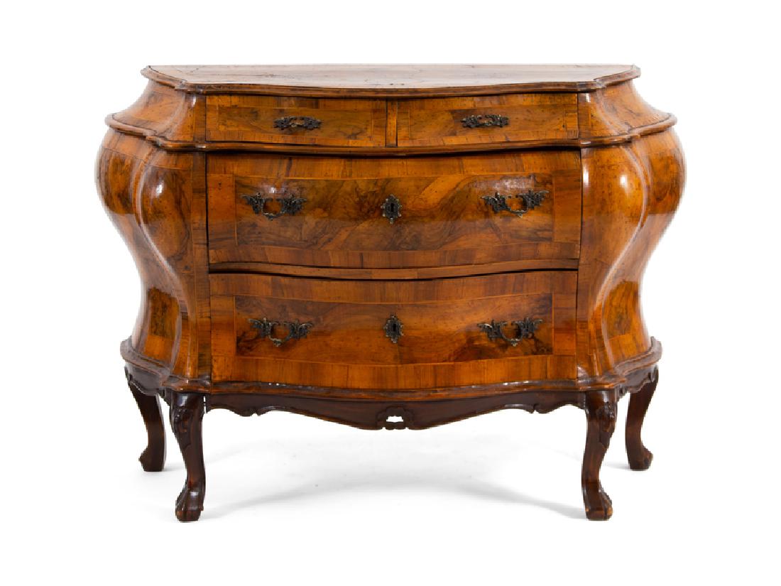 An Italian Inlaid Walnut Serpentine Bombe Commode (1 of 1)