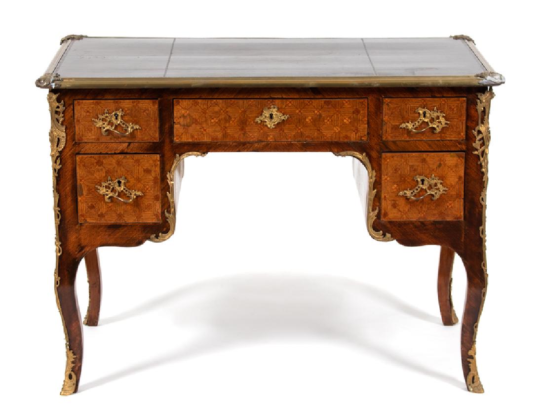 A Louis XV Style Gilt Metal Mounted Parquetry Desk (1 of 1)