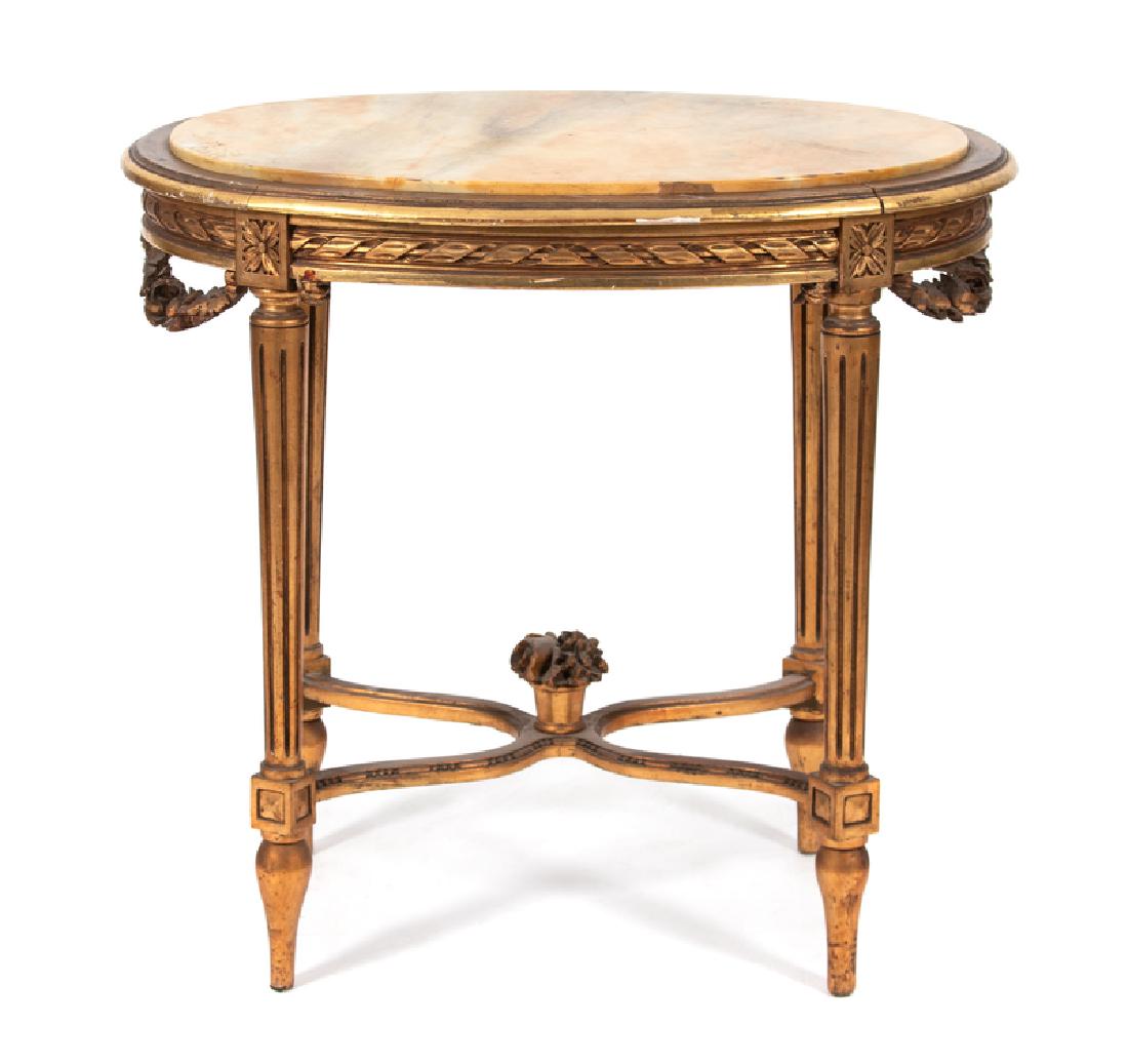 A Louis XVI Style Giltwood and Marble Top Oval Table  (1 of 1)