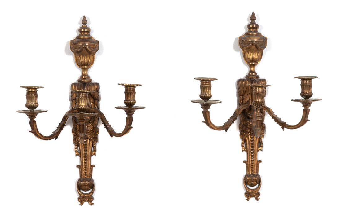 A Pair of Louis XVI Style Gilt Metal Three-Light Wall (1 of 1)