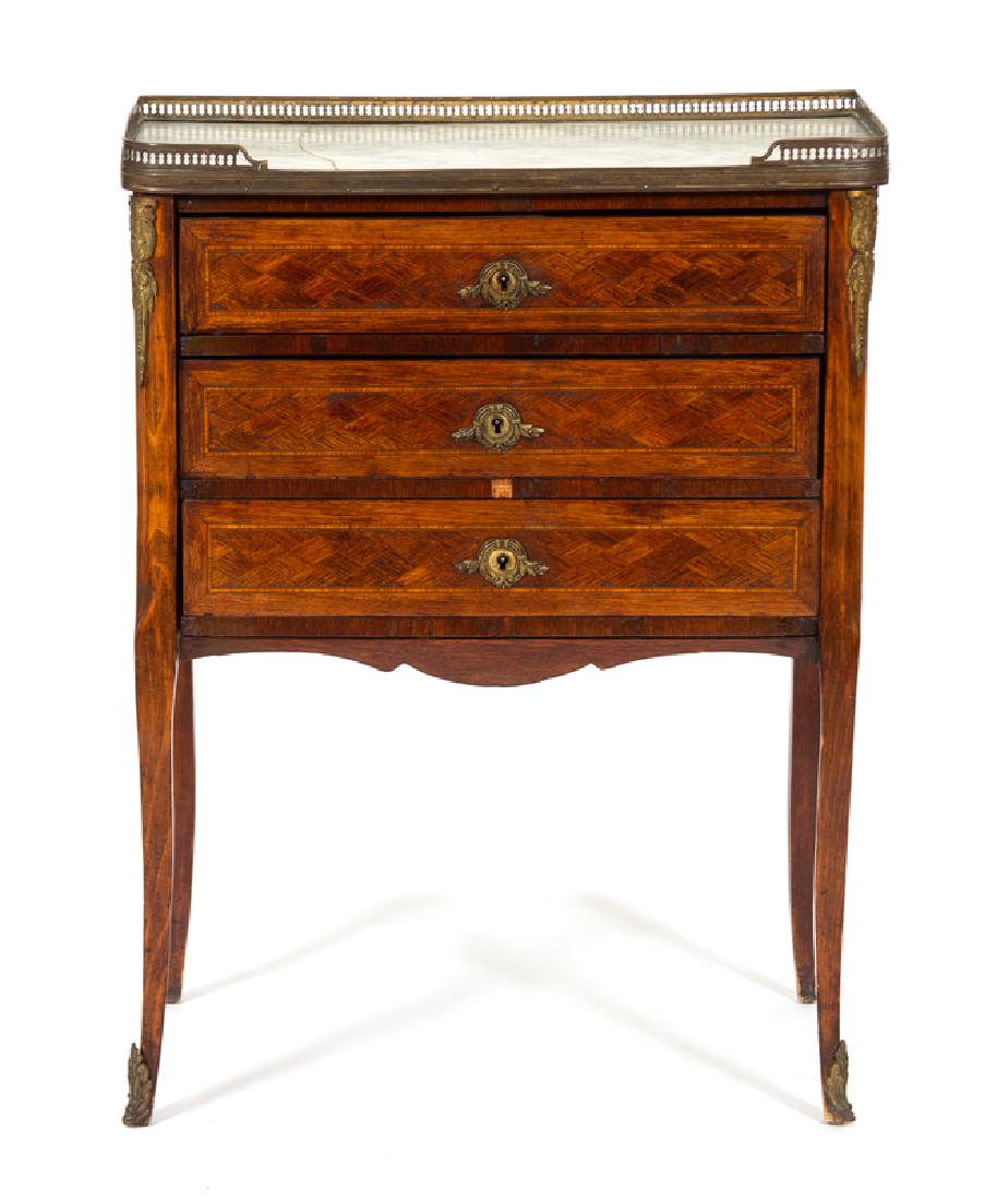 A Louis XVI Style Fruitwood Marble Top Side Cabinet (1 of 1)