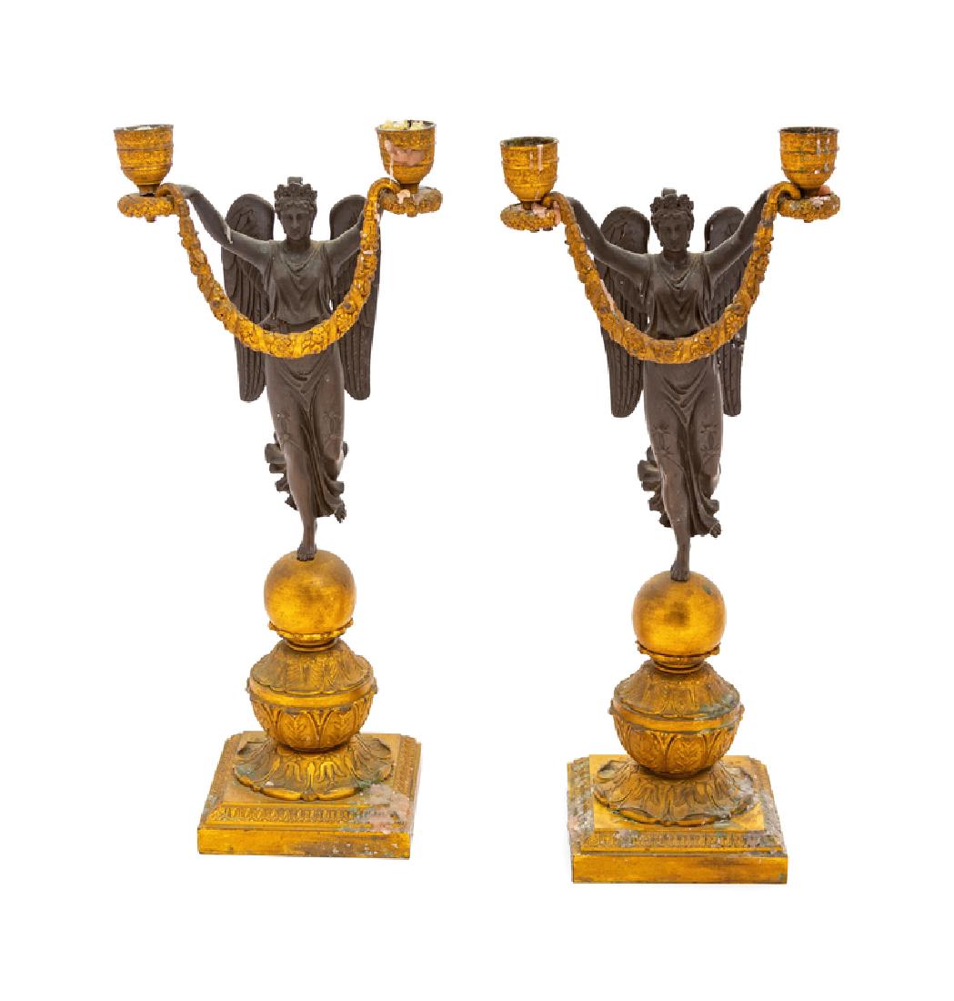 A Pair of Empire Gilt and Patinated Bronze Twin-light (1 of 1)