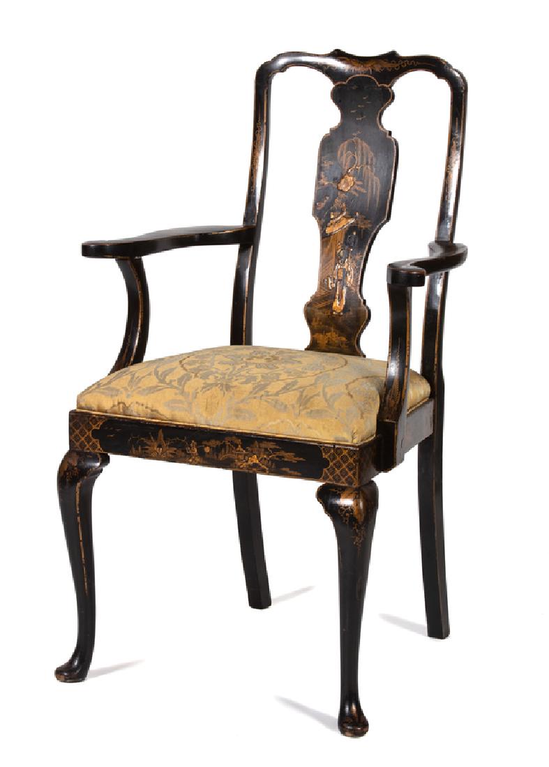 A Queen Anne Style Black and Gilt Lacquer Chinoiserie (1 of 1)