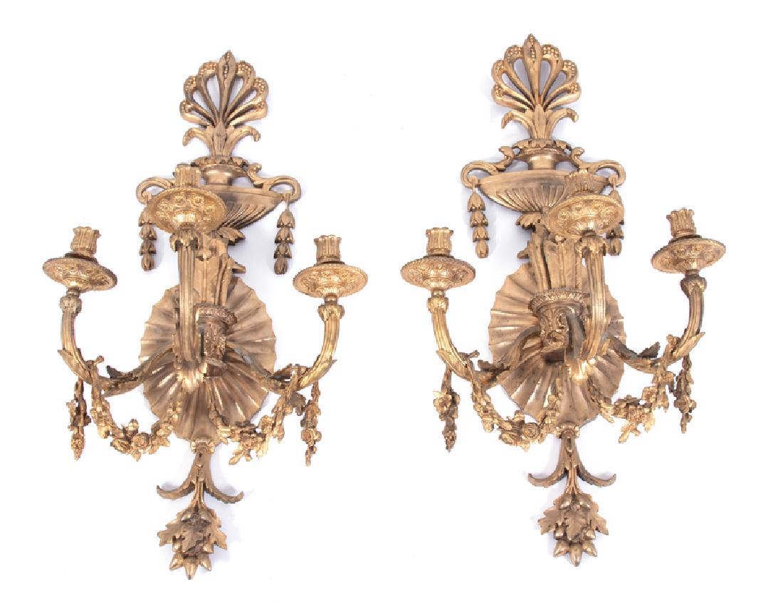 A Pair of Regency Style Gilt Bronze Three-Light Wall (1 of 1)