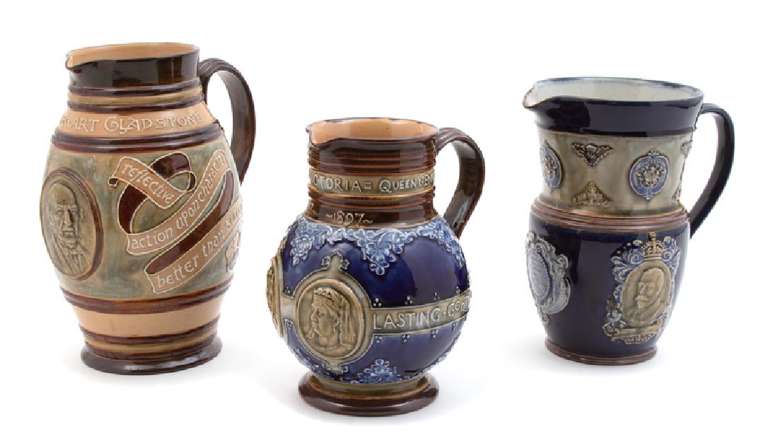 Three Royal Doulton Lambeth Stoneware Pitchers (1 of 1)