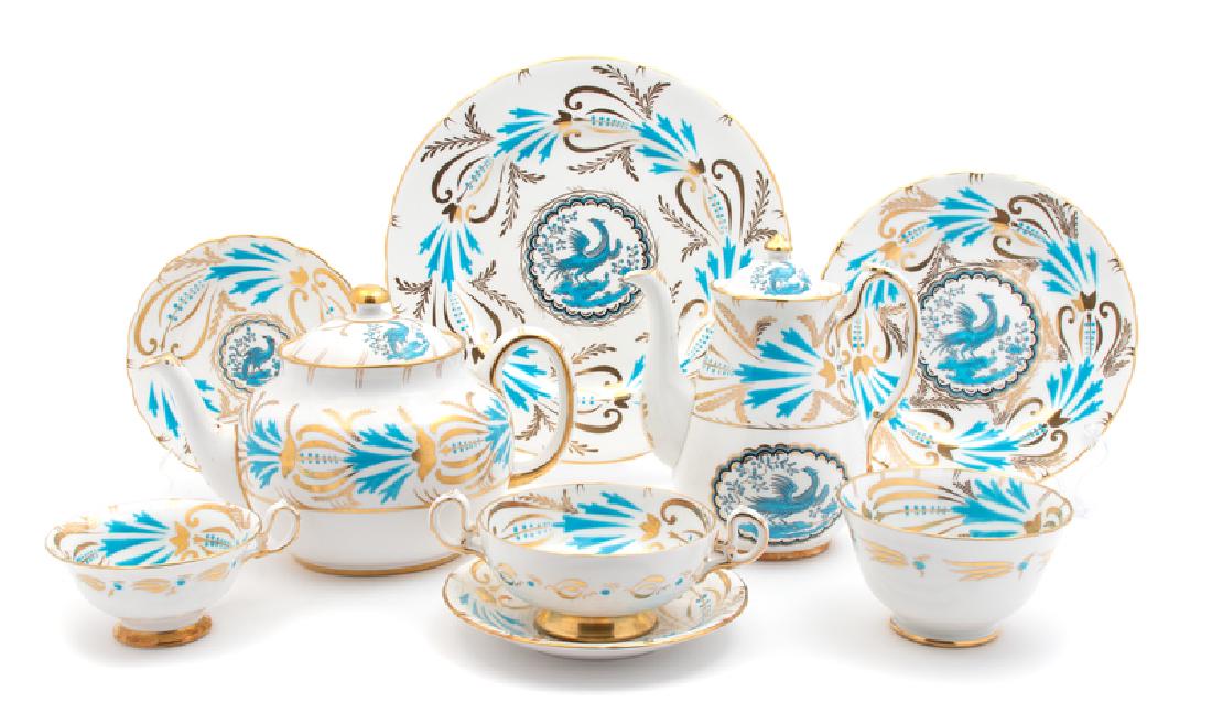A New Chelsea Bone Porcelain Dinner Service Diameter : A New Chelsea Bone Porcelain Dinner Service Diameter Royal Chelsea pattern, comprising: 16 dinner plates 16 salad plates 10 side plates 14 two handled soups with16 undertrays 15 tea cups with 15 sau