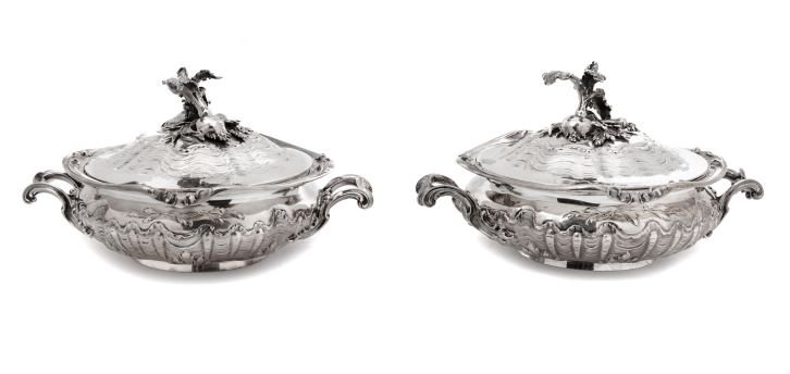 A Pair of French Silver Double Handled Covered Tureens (1 of 1)