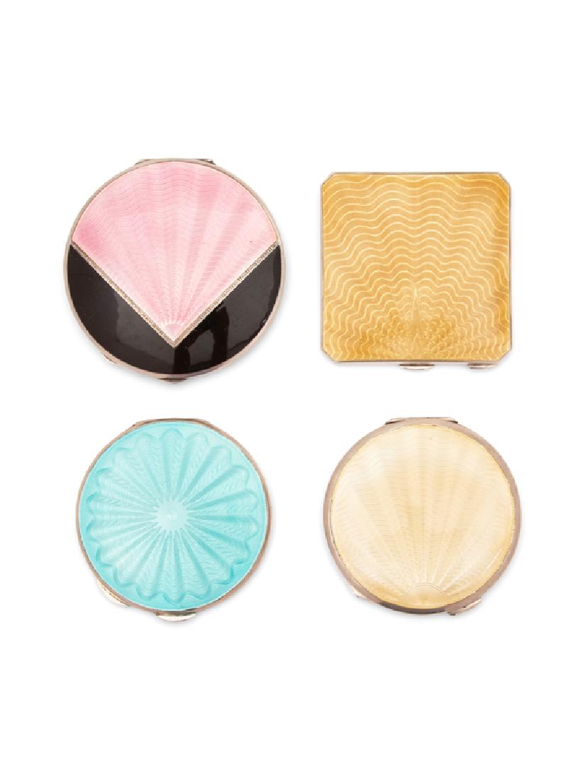 Four English Art Deco Guilloche Enamel Silver Compacts (1 of 1)