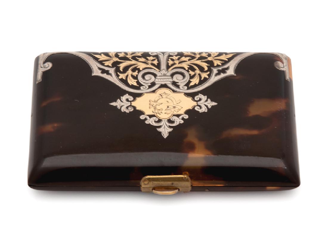 A 9K Yellow Gold and Silver Inlaid Tortoiseshell Card (1 of 3)