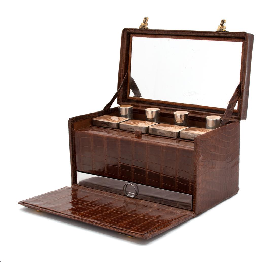 An English Crocodile Cased Silver and Enamel Dressing (1 of 2)